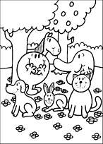coloriage monsieur heureux dans le jardin avec les animaux